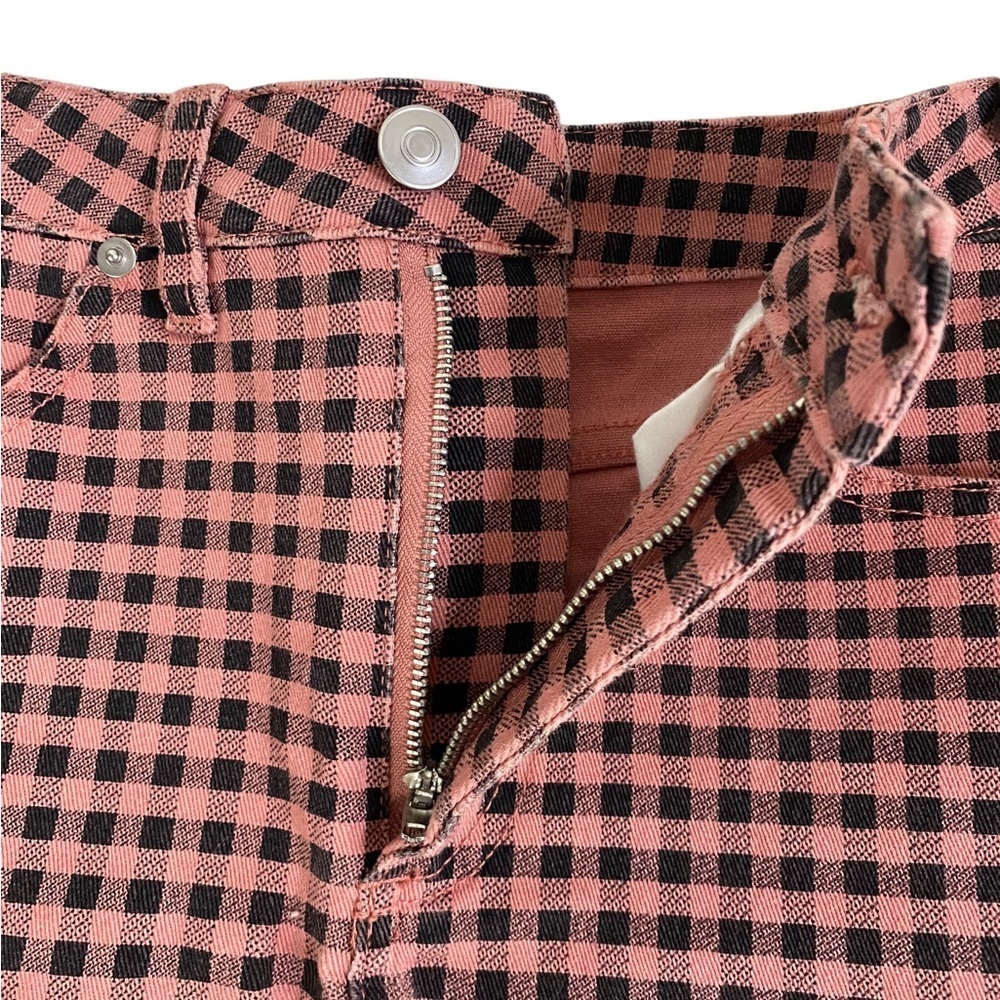Forever 21 Pink & Black Checkered Mini Skirt S Y2K 2016 Vibe Plaid Raw Hem Denim - Picture 9 of 11